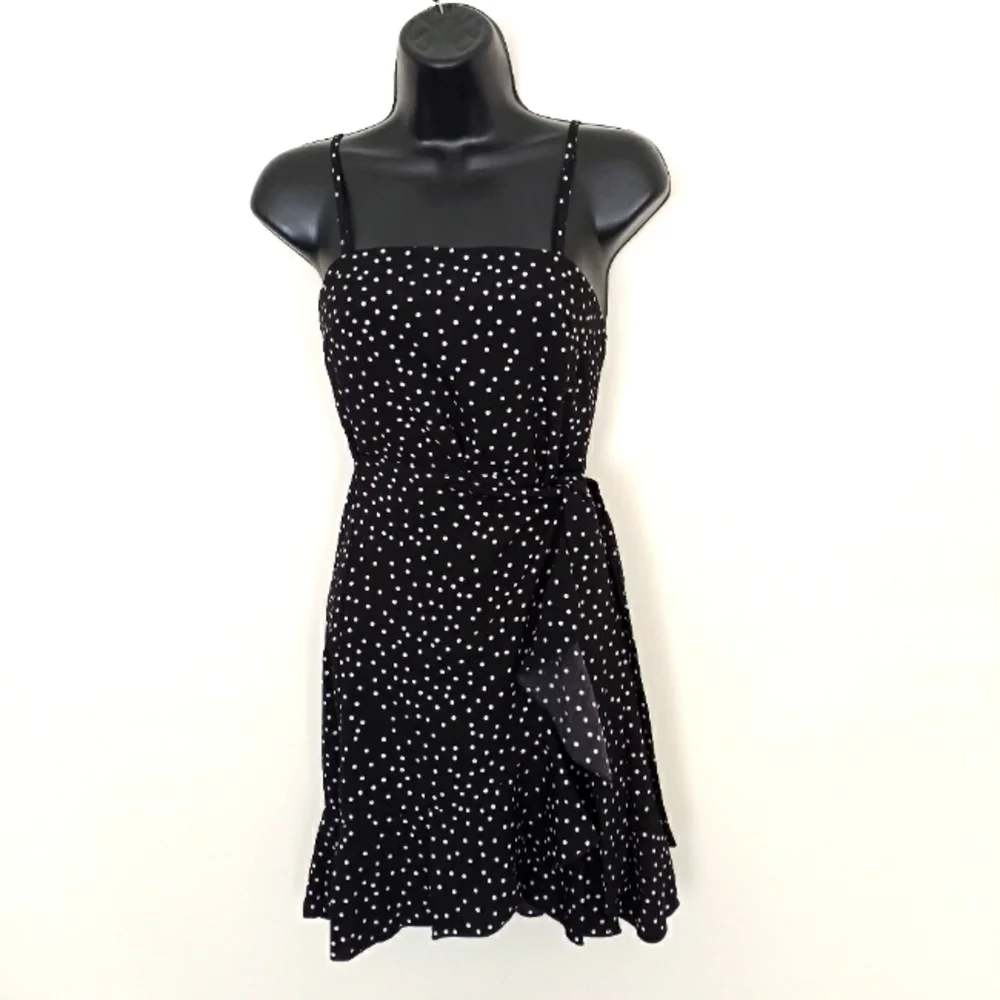 POLLY Black with White Polka Dots Faux Wrap Dress, size 2 - Picture 1 of 6
